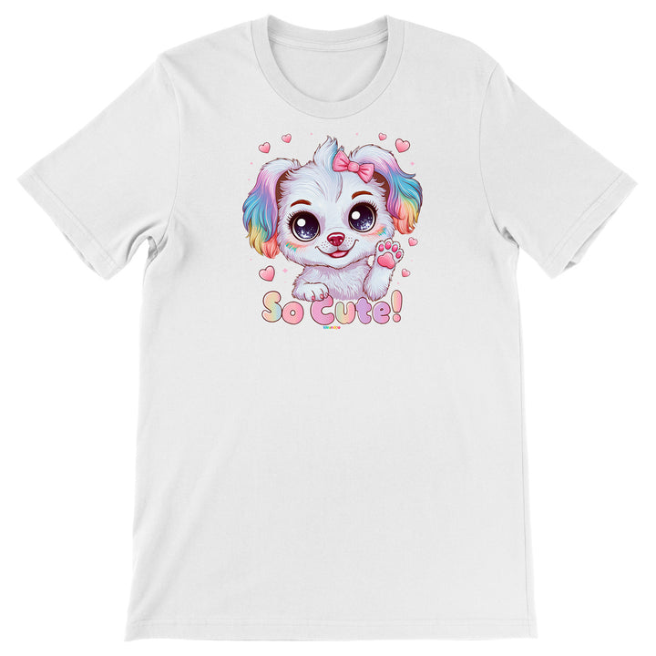 Maglietta Cagnolino arcobaleno dell'album Cani carini Kawaii di Ideandoo, T-Shirt uomo donna e bambino a maniche corte in cotone con girocollo