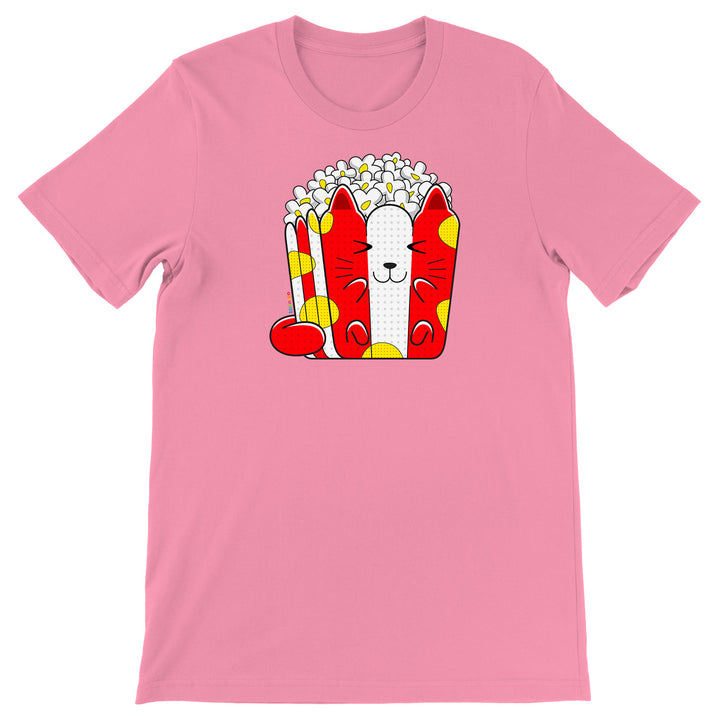 Maglietta Pop Corn dell'album Gatti adorabili kawaii di Ideandoo, T-Shirt uomo donna e bambino a maniche corte in cotone con girocollo
