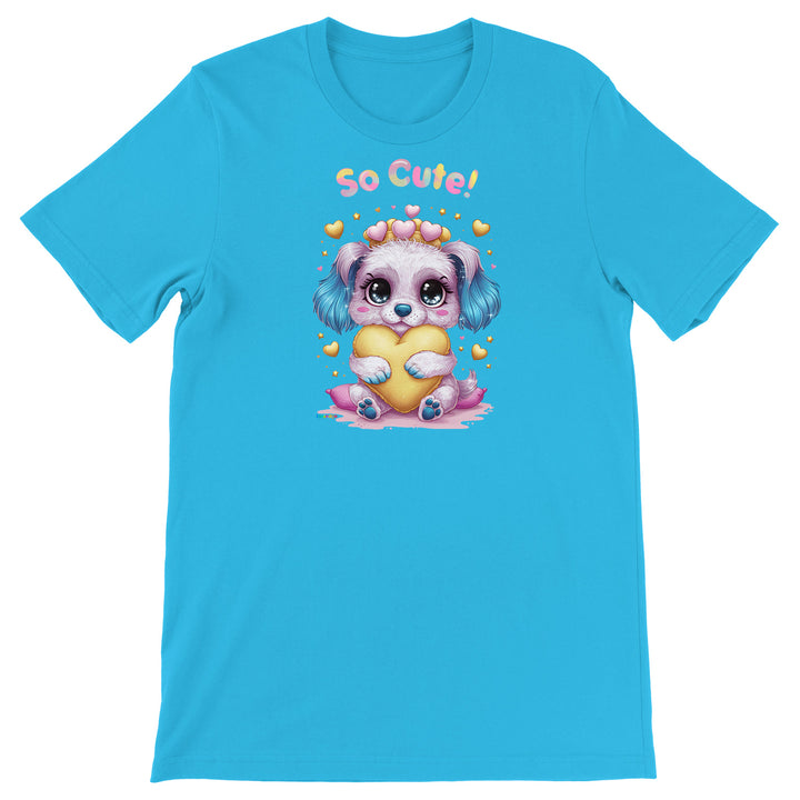 Maglietta Cagnolino lilla e azzurro dell'album Cani carini Kawaii di Ideandoo, T-Shirt uomo donna e bambino a maniche corte in cotone con girocollo