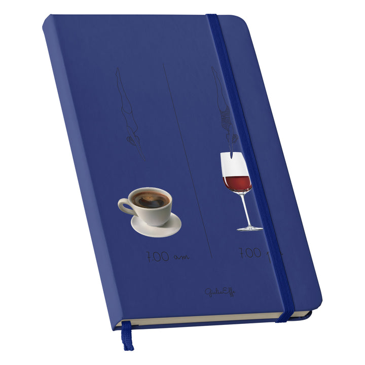 Taccuino 7 am 7 pm dell'album Creatività su carta di GiuliaEffe: copertina soft touch in 8 colori, con chiusura e segnalibro coordinati