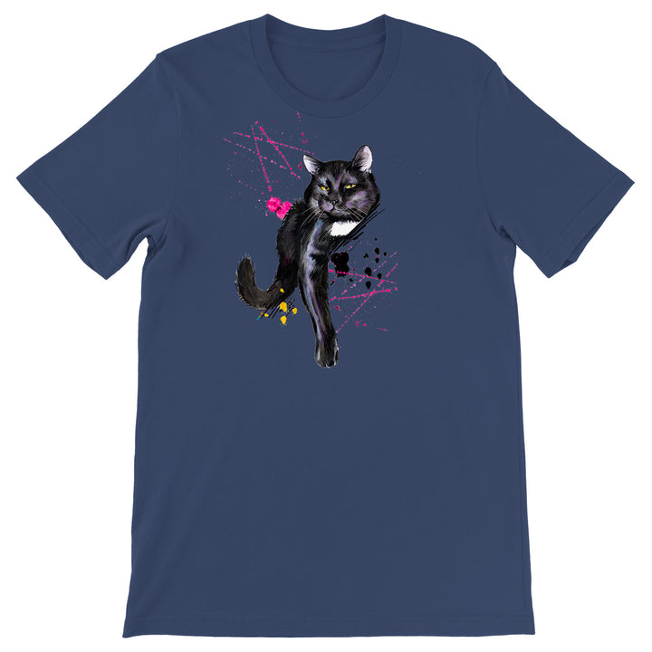 Maglietta Gatto Nero dell'album Gatti adorabili kawaii di Ideandoo, T-Shirt uomo donna e bambino a maniche corte in cotone con girocollo