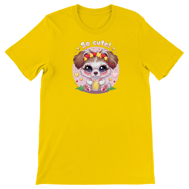 Maglietta Cagnolino con Limonata dell'album Cani carini Kawaii di Ideandoo, T-Shirt uomo donna e bambino a maniche corte in cotone con girocollo