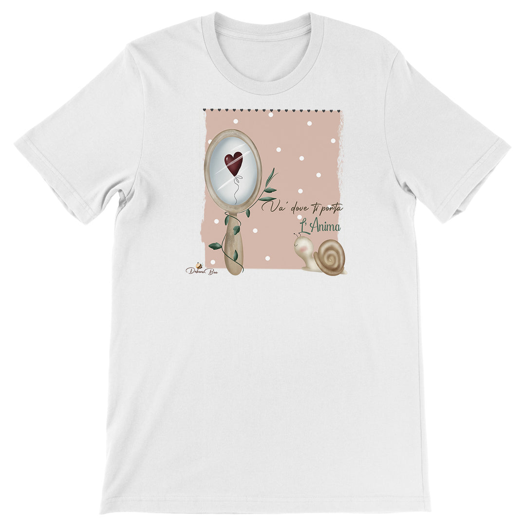 Maglietta Vai dove ti porta l'anima dell'album Il piccolo mondo di Debora Bee di Debora Bee, T-Shirt uomo donna e bambino a maniche corte in cotone con girocollo