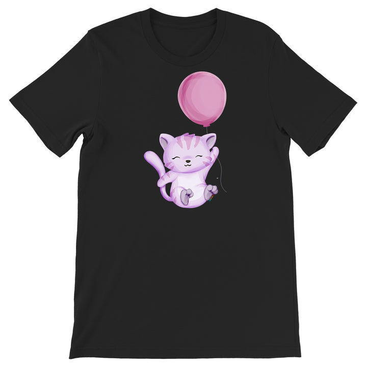 Maglietta Vola palloncino dell'album Gatti adorabili kawaii di Ideandoo, T-Shirt uomo donna e bambino a maniche corte in cotone con girocollo