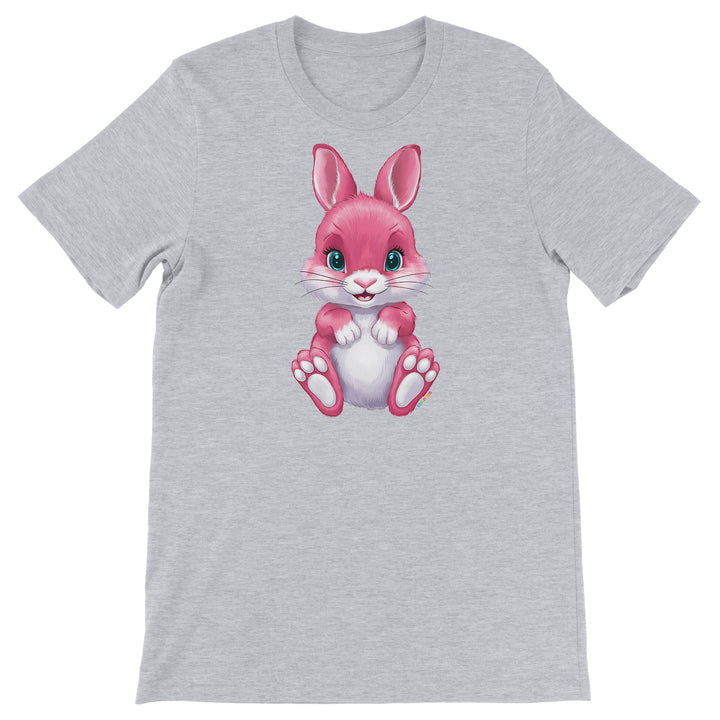 Maglietta Coniglio rosa dell'album Dolci piccoli animali di Ideandoo, T-Shirt uomo donna e bambino a maniche corte in cotone con girocollo