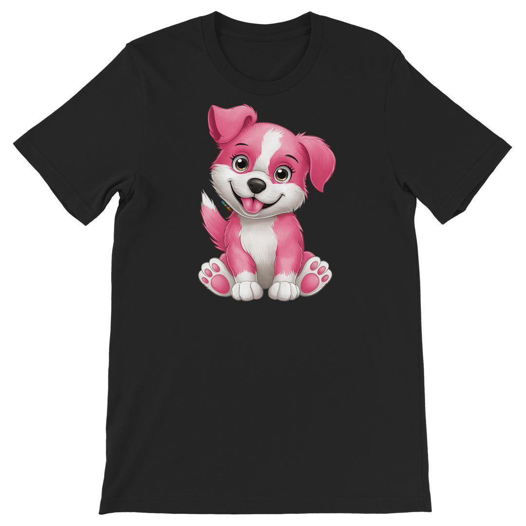 Maglietta Cane rosa dell'album Dolci piccoli animali di Ideandoo, T-Shirt uomo donna e bambino a maniche corte in cotone con girocollo