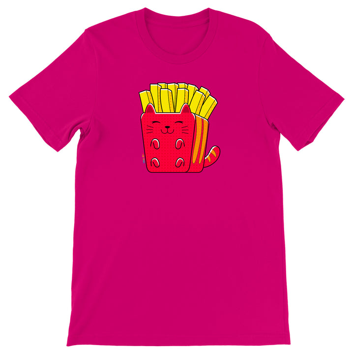 Maglietta Patatine frette dell'album Gatti adorabili kawaii di Ideandoo, T-Shirt uomo donna e bambino a maniche corte in cotone con girocollo