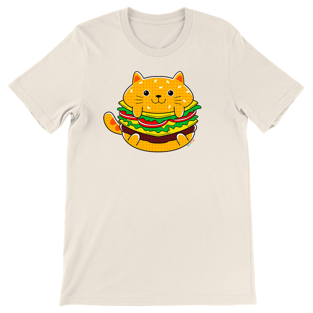 Maglietta Hamburger dell'album Gatti adorabili kawaii di Ideandoo, T-Shirt uomo donna e bambino a maniche corte in cotone con girocollo