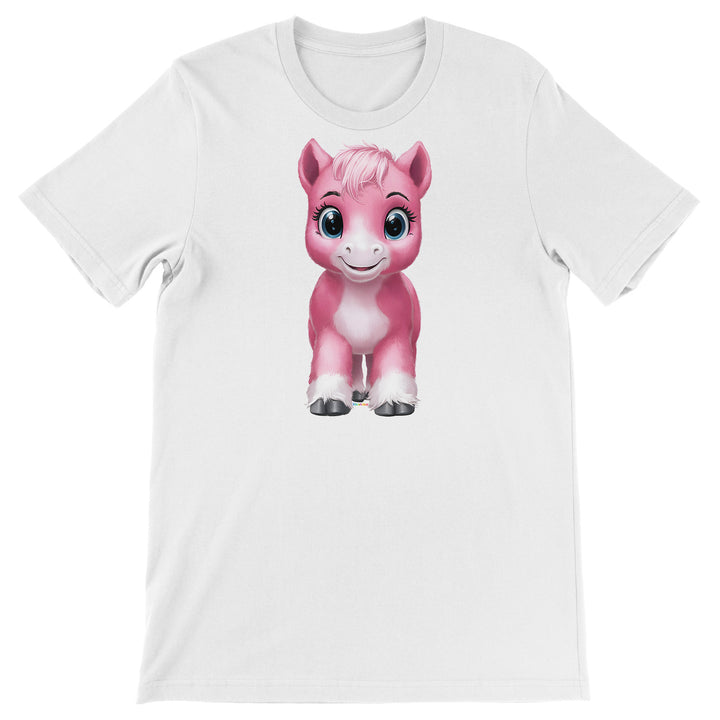 Maglietta Cavallo rosa dell'album Dolci piccoli animali di Ideandoo, T-Shirt uomo donna e bambino a maniche corte in cotone con girocollo
