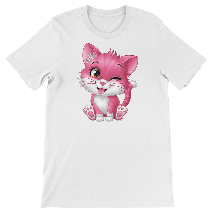 Maglietta Gatto rosa dell'album Dolci piccoli animali di Ideandoo, T-Shirt uomo donna e bambino a maniche corte in cotone con girocollo