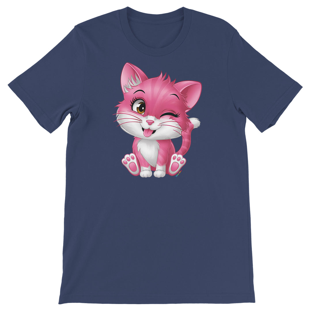 Maglietta Gatto rosa dell'album Dolci piccoli animali di Ideandoo, T-Shirt uomo donna e bambino a maniche corte in cotone con girocollo