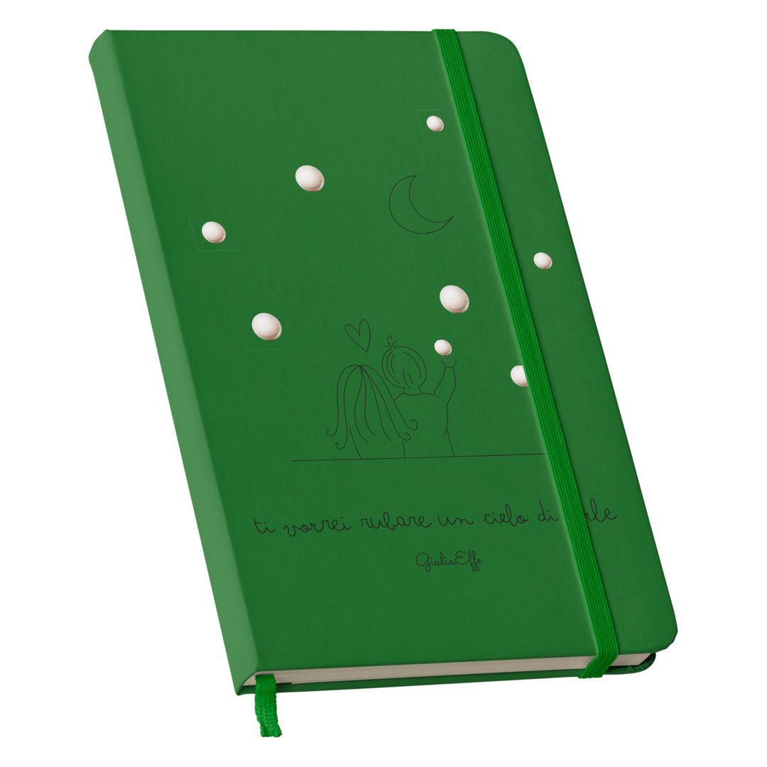 Taccuino Un cielo di perle dell'album Creatività su carta di GiuliaEffe: copertina soft touch in 8 colori, con chiusura e segnalibro coordinati