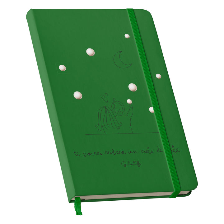 Taccuino Un cielo di perle dell'album Creatività su carta di GiuliaEffe: copertina soft touch in 8 colori, con chiusura e segnalibro coordinati