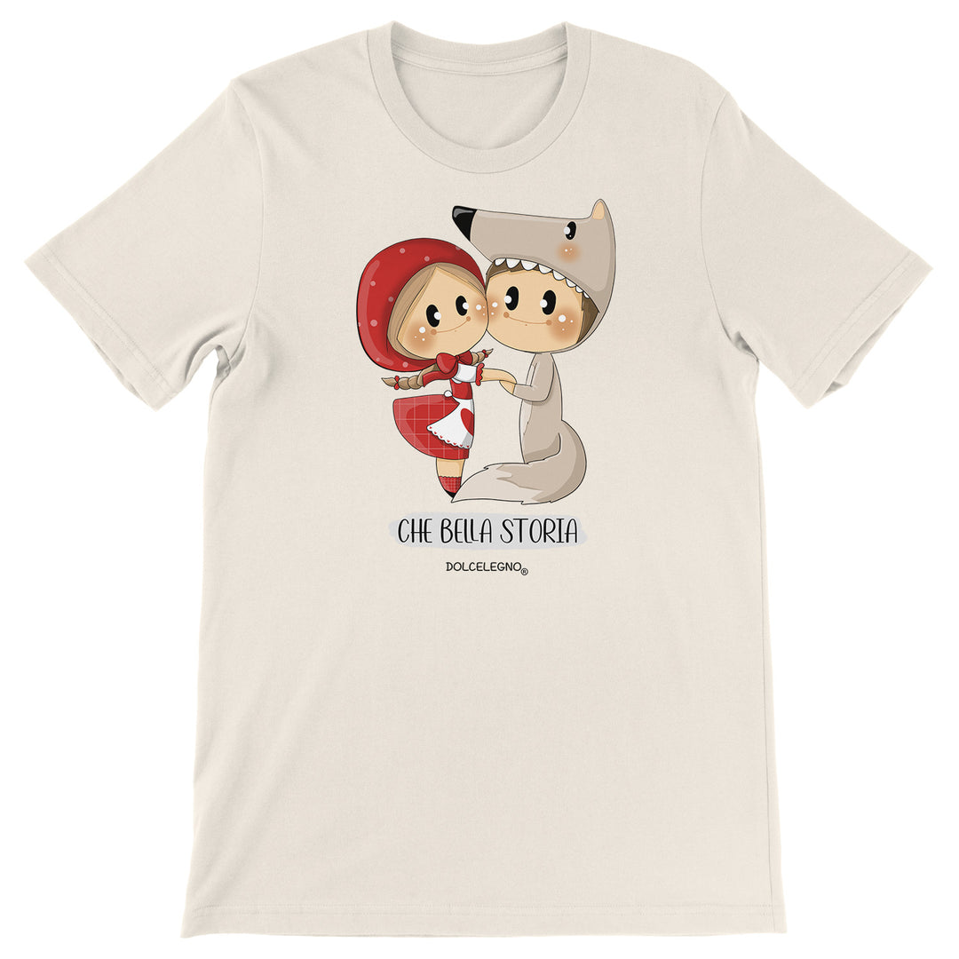 Maglietta Bella storia dell'album L'amore è nell'aria di DOLCELEGNO, T-Shirt uomo donna e bambino a maniche corte in cotone con girocollo