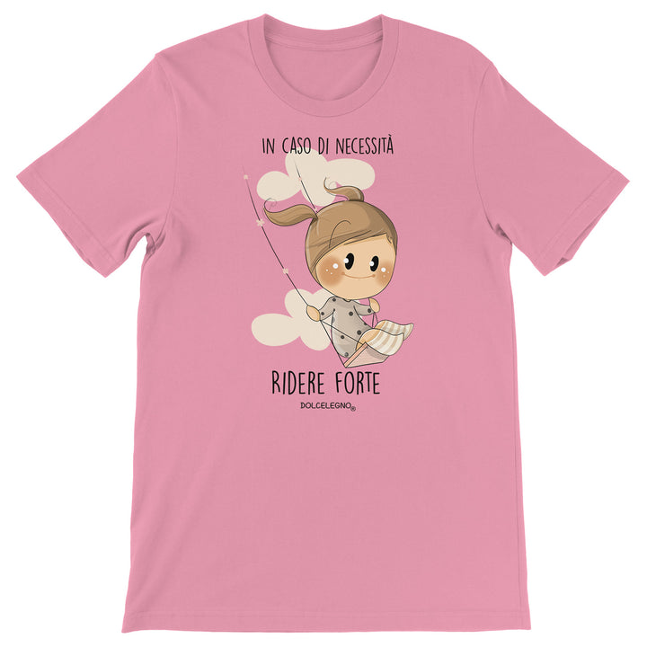 Maglietta Ridere forte dell'album L'amore è nell'aria di DOLCELEGNO, T-Shirt uomo donna e bambino a maniche corte in cotone con girocollo