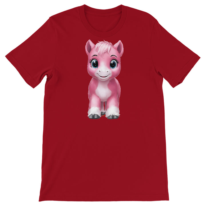 Maglietta Cavallo rosa dell'album Dolci piccoli animali di Ideandoo, T-Shirt uomo donna e bambino a maniche corte in cotone con girocollo