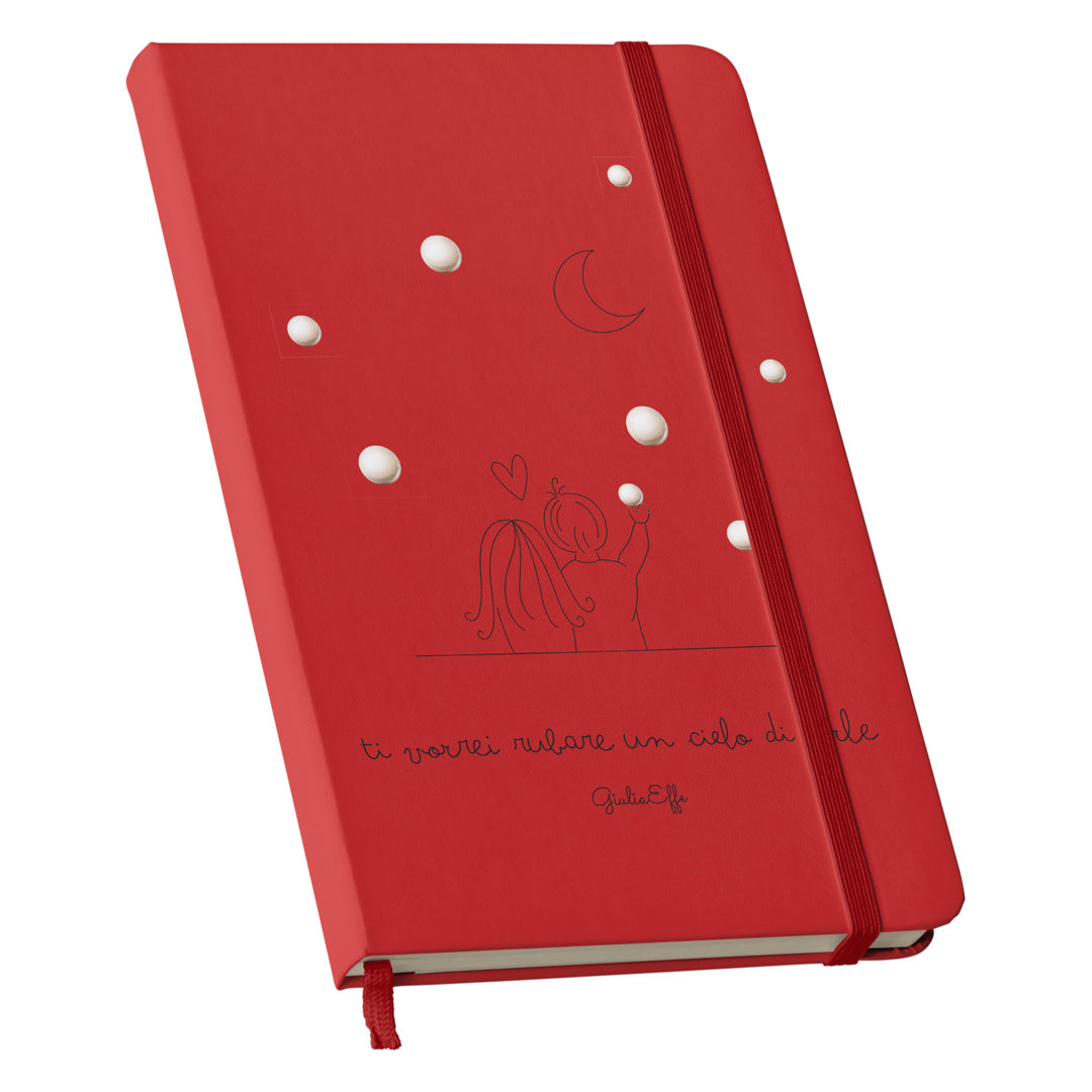 Taccuino Un cielo di perle dell'album Creatività su carta di GiuliaEffe: copertina soft touch in 8 colori, con chiusura e segnalibro coordinati