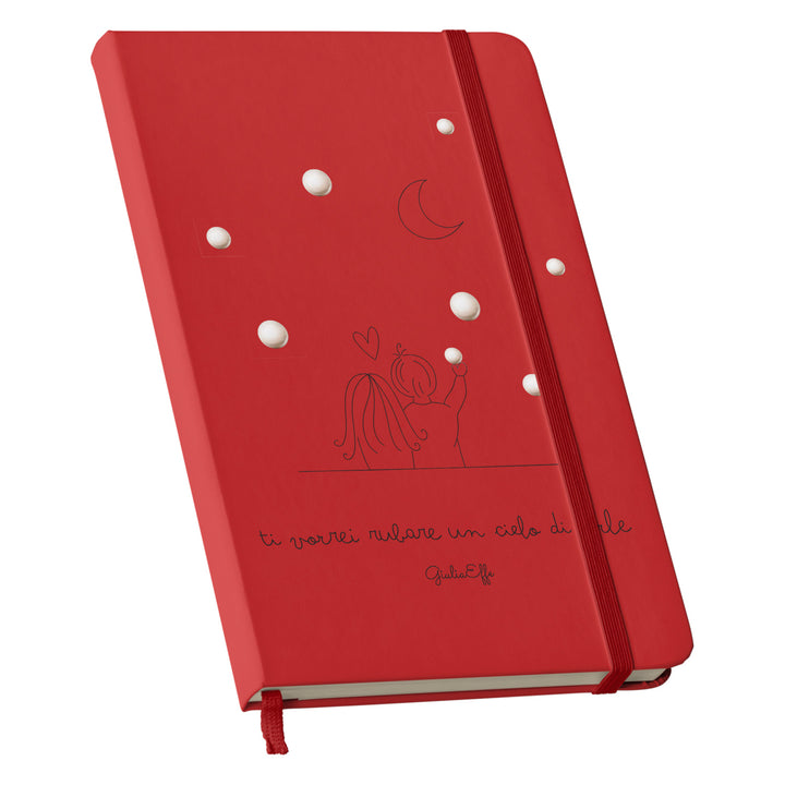 Taccuino Un cielo di perle dell'album Creatività su carta di GiuliaEffe: copertina soft touch in 8 colori, con chiusura e segnalibro coordinati