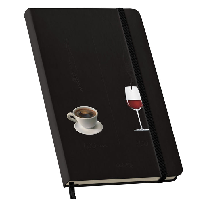 Taccuino 7 am 7 pm dell'album Creatività su carta di GiuliaEffe: copertina soft touch in 8 colori, con chiusura e segnalibro coordinati