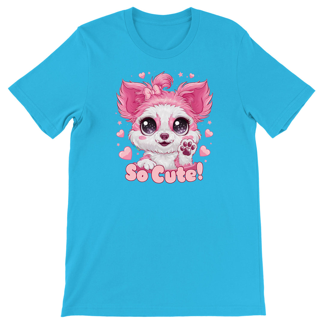 Maglietta Cagnolino Rosa dell'album Cani carini Kawaii di Ideandoo, T-Shirt uomo donna e bambino a maniche corte in cotone con girocollo