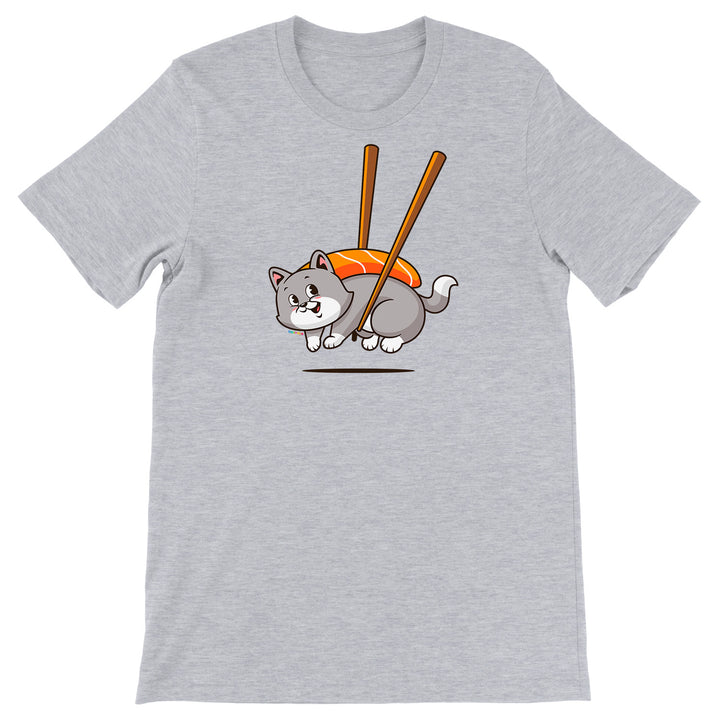 Maglietta Gattino con Sushi dell'album Gatti adorabili kawaii di Ideandoo, T-Shirt uomo donna e bambino a maniche corte in cotone con girocollo
