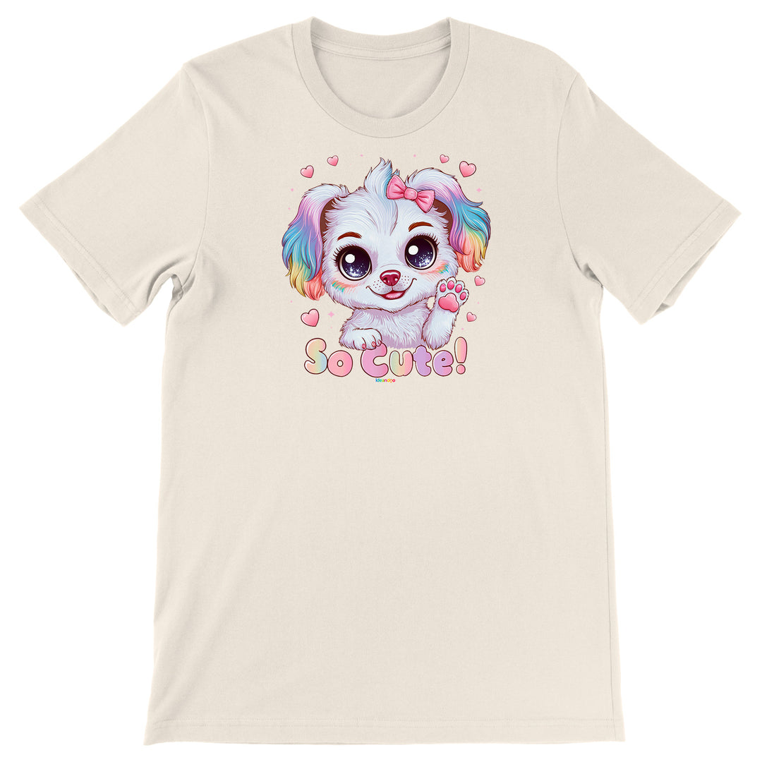 Maglietta Cagnolino arcobaleno dell'album Cani carini Kawaii di Ideandoo, T-Shirt uomo donna e bambino a maniche corte in cotone con girocollo