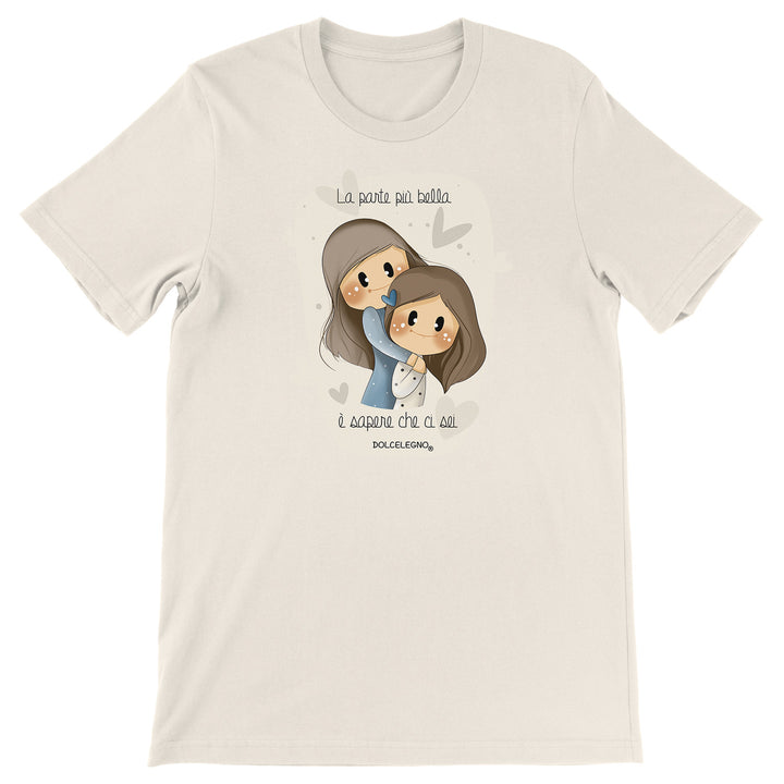 Maglietta Sapere che ci sei dell'album L'amore è nell'aria di DOLCELEGNO, T-Shirt uomo donna e bambino a maniche corte in cotone con girocollo