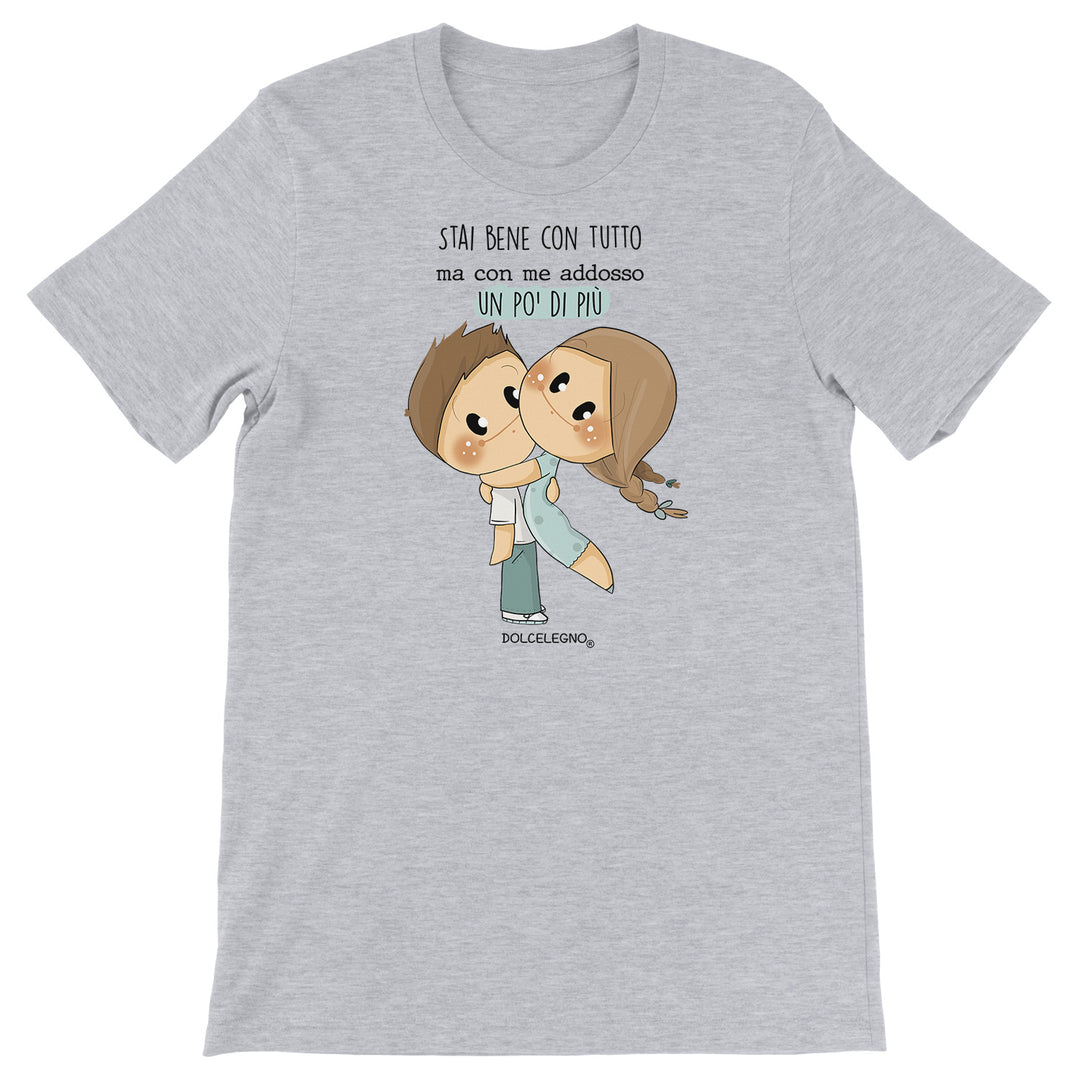 Maglietta Stai bene con tutto dell'album L'amore è nell'aria di DOLCELEGNO, T-Shirt uomo donna e bambino a maniche corte in cotone con girocollo