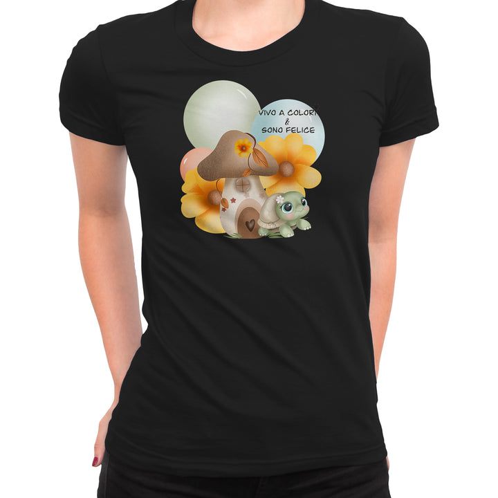 Maglietta Vivo a colori dell'album Il piccolo mondo di Debora Bee di Debora Bee, T-Shirt uomo donna e bambino a maniche corte in cotone con girocollo
