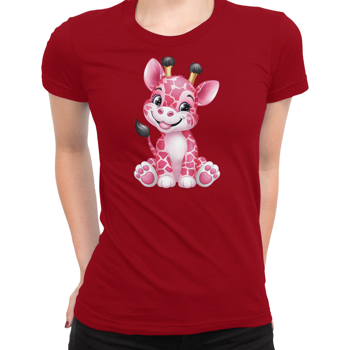 Maglietta Giraffa rosa dell'album Dolci piccoli animali di Ideandoo, T-Shirt uomo donna e bambino a maniche corte in cotone con girocollo