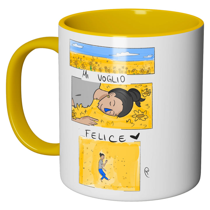 Tazza in ceramica Mi voglio felice dell'album L'infermiere che disegna tazze di Finn_nasoblu perfetta idea regalo