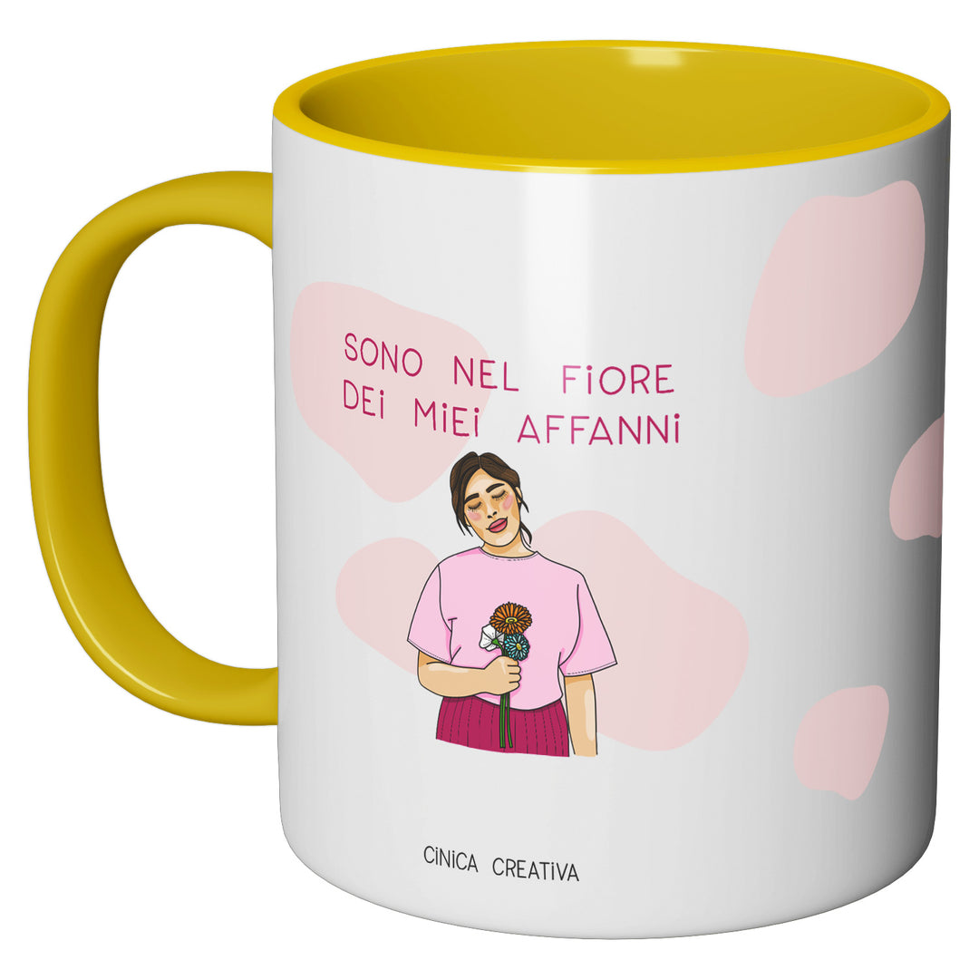 Tazza in ceramica Nel fiore dei miei affanni dell'album Tazze Ciniche di Cinica Creativa perfetta idea regalo