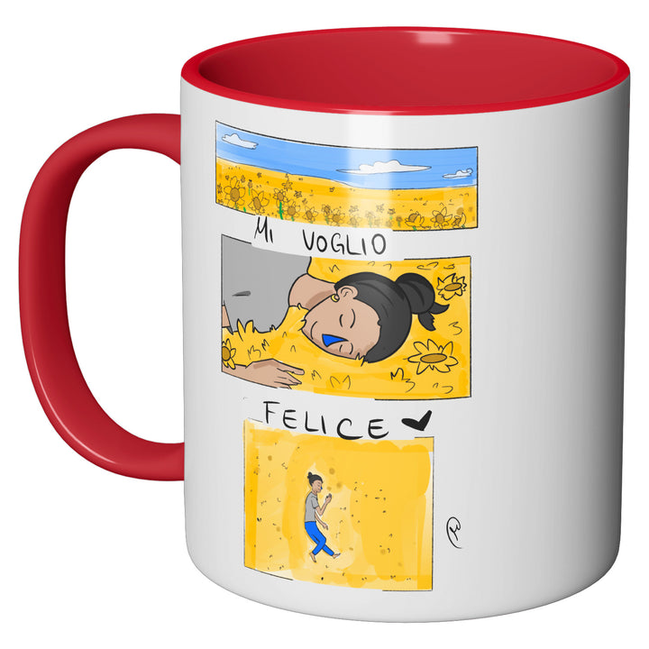 Tazza in ceramica Mi voglio felice dell'album L'infermiere che disegna tazze di Finn_nasoblu perfetta idea regalo