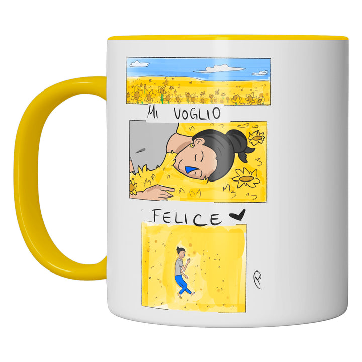 Tazza in ceramica Mi voglio felice dell'album L'infermiere che disegna tazze di Finn_nasoblu perfetta idea regalo