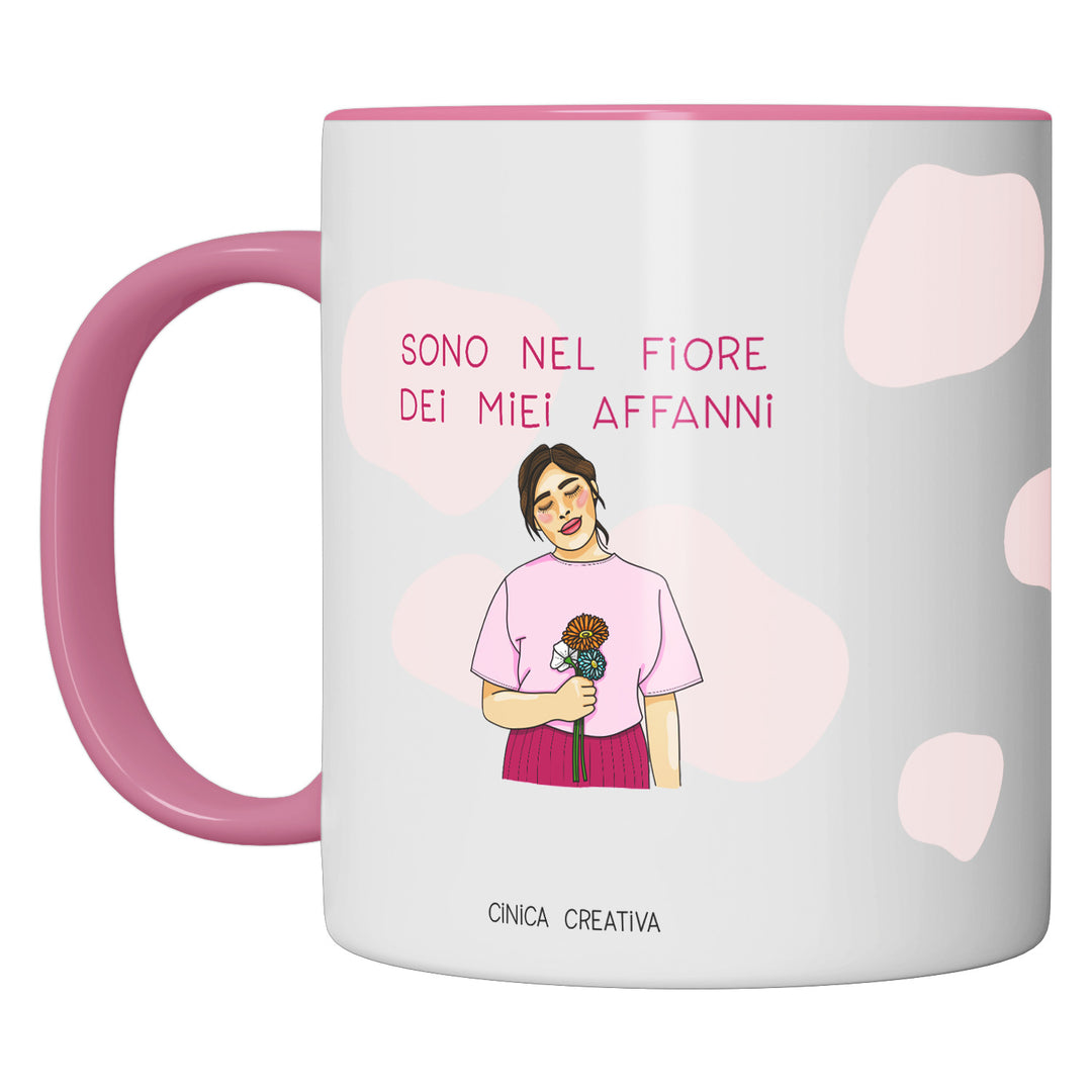 Tazza in ceramica Nel fiore dei miei affanni dell'album Tazze Ciniche di Cinica Creativa perfetta idea regalo